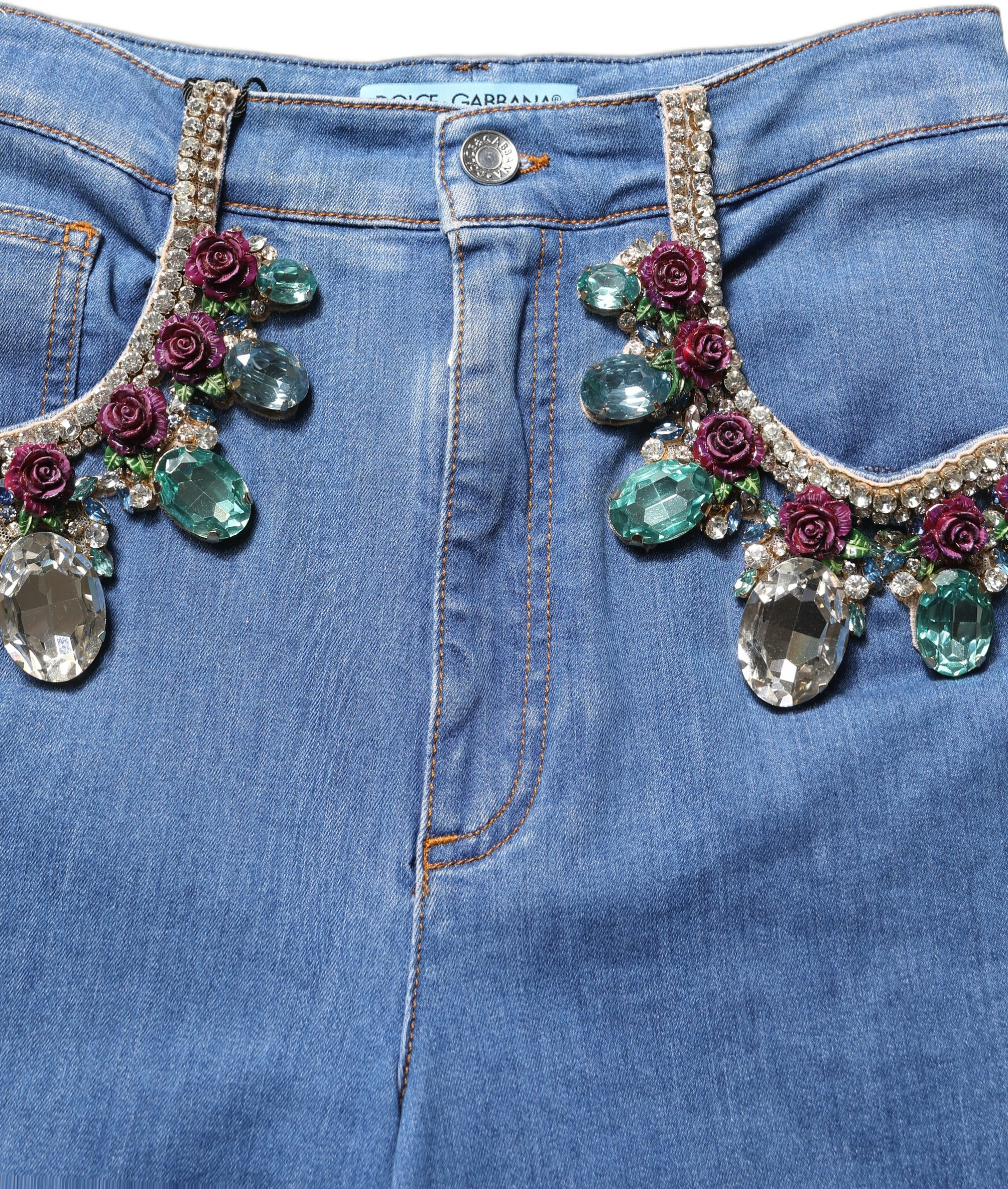 Jeans Dolce & Gabbana Blau Kristall-Verzierungen Weit Cropped