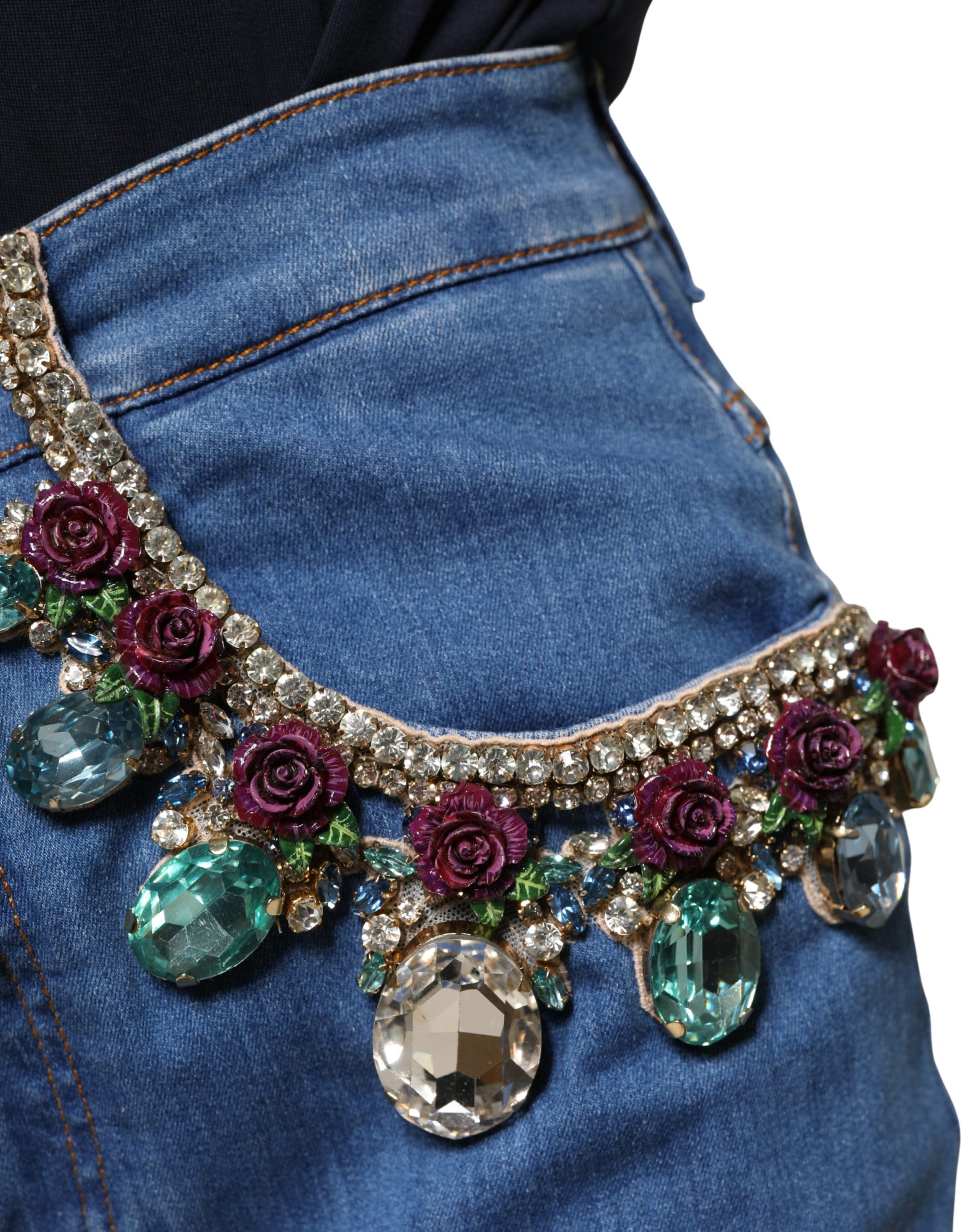 Jeans Dolce & Gabbana Blau Kristall-Verzierungen Weit Cropped
