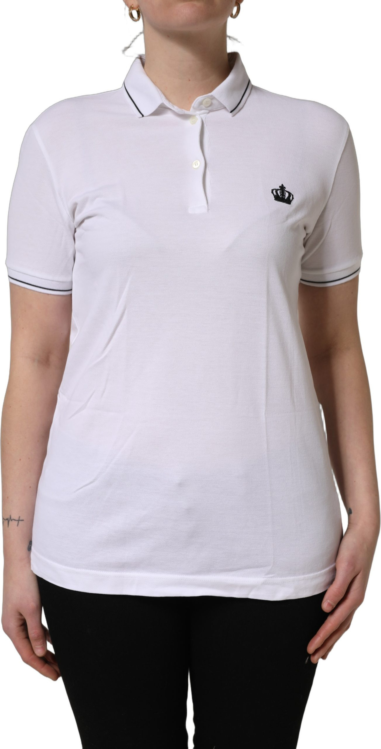 White Crown Cotton Short Sleeves Polo Top Dolce & Gabbana