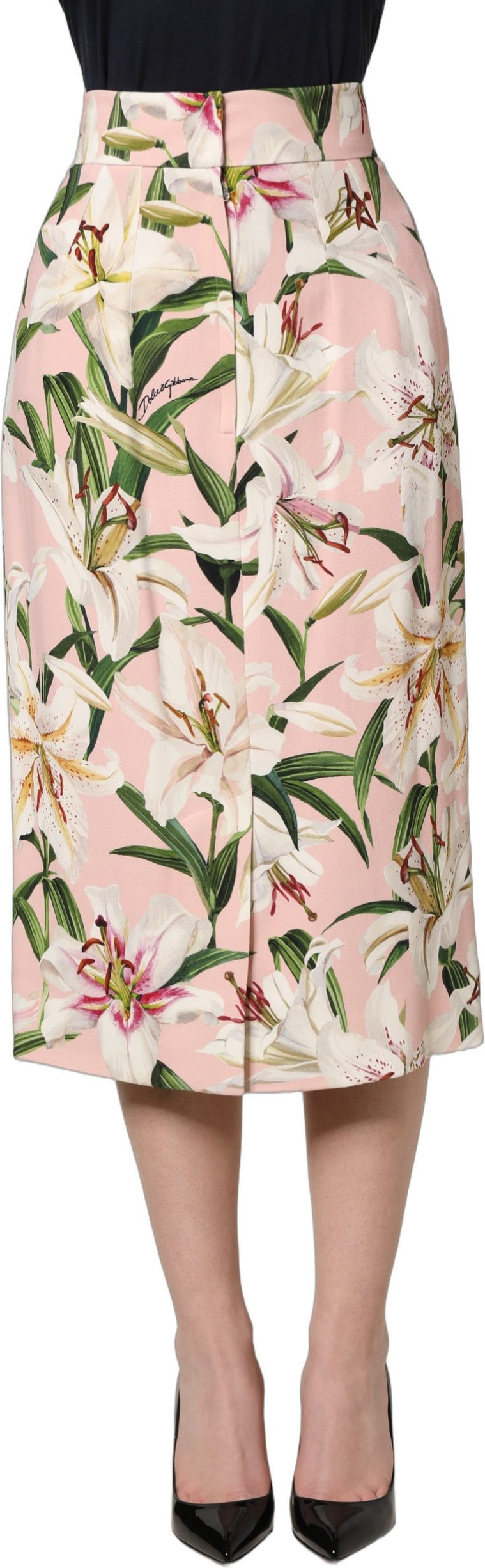 Skirt Dolce & Gabbana Pink Lilium Print High Waist Pencil