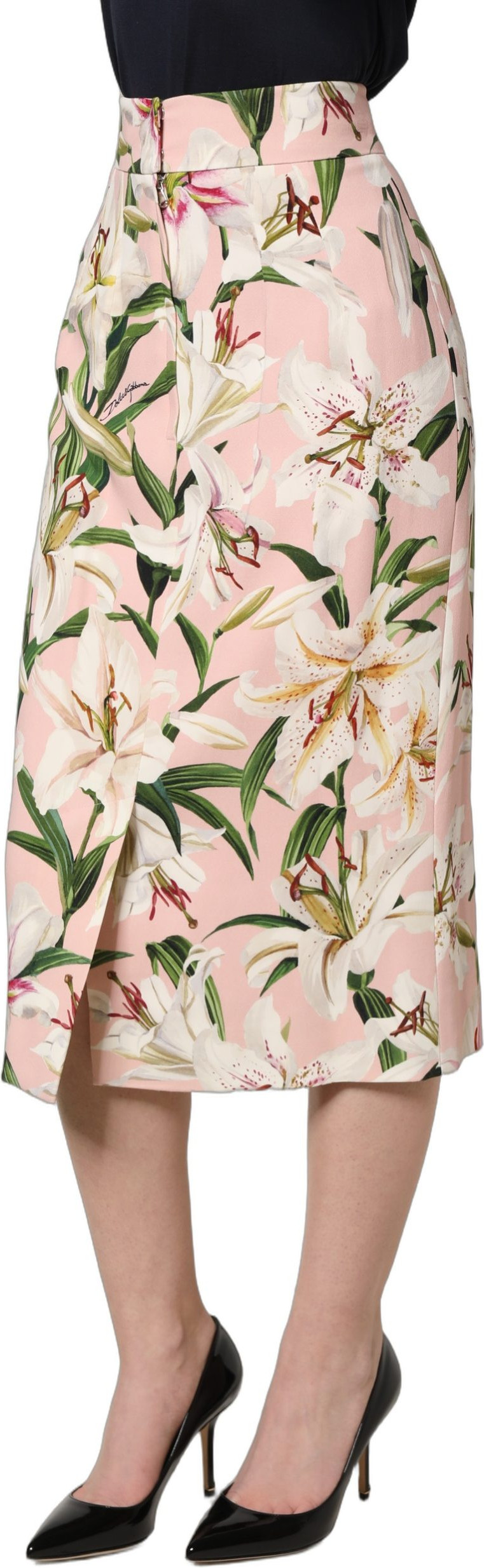 Skirt Dolce & Gabbana Pink Lilium Print High Waist Pencil