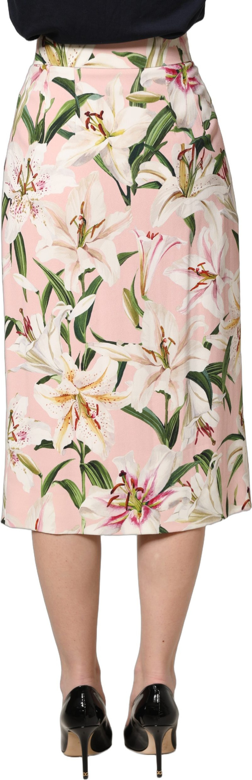 Skirt Dolce & Gabbana Pink Lilium Print High Waist Pencil