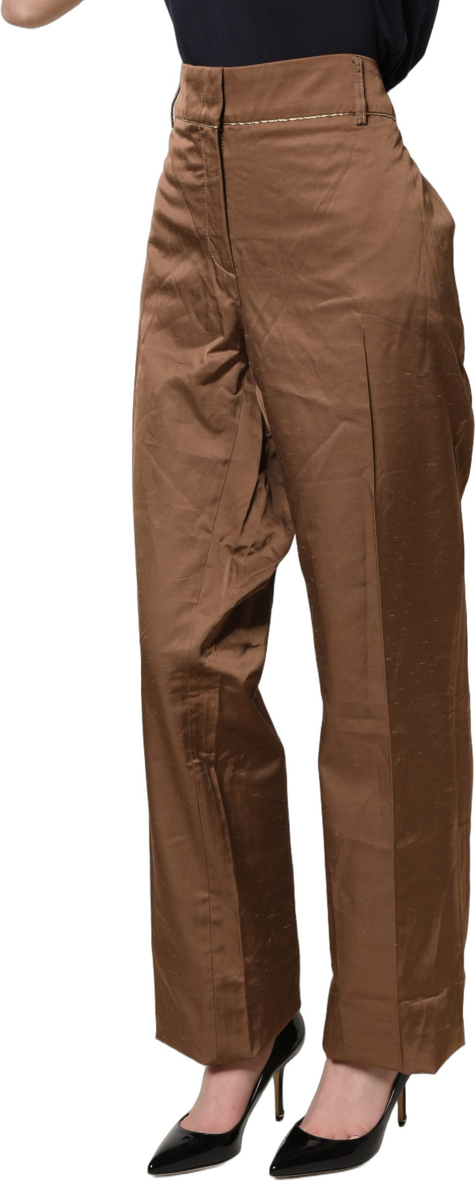 Trouser Pants Brown High Waist Flared by cavalli CLASS