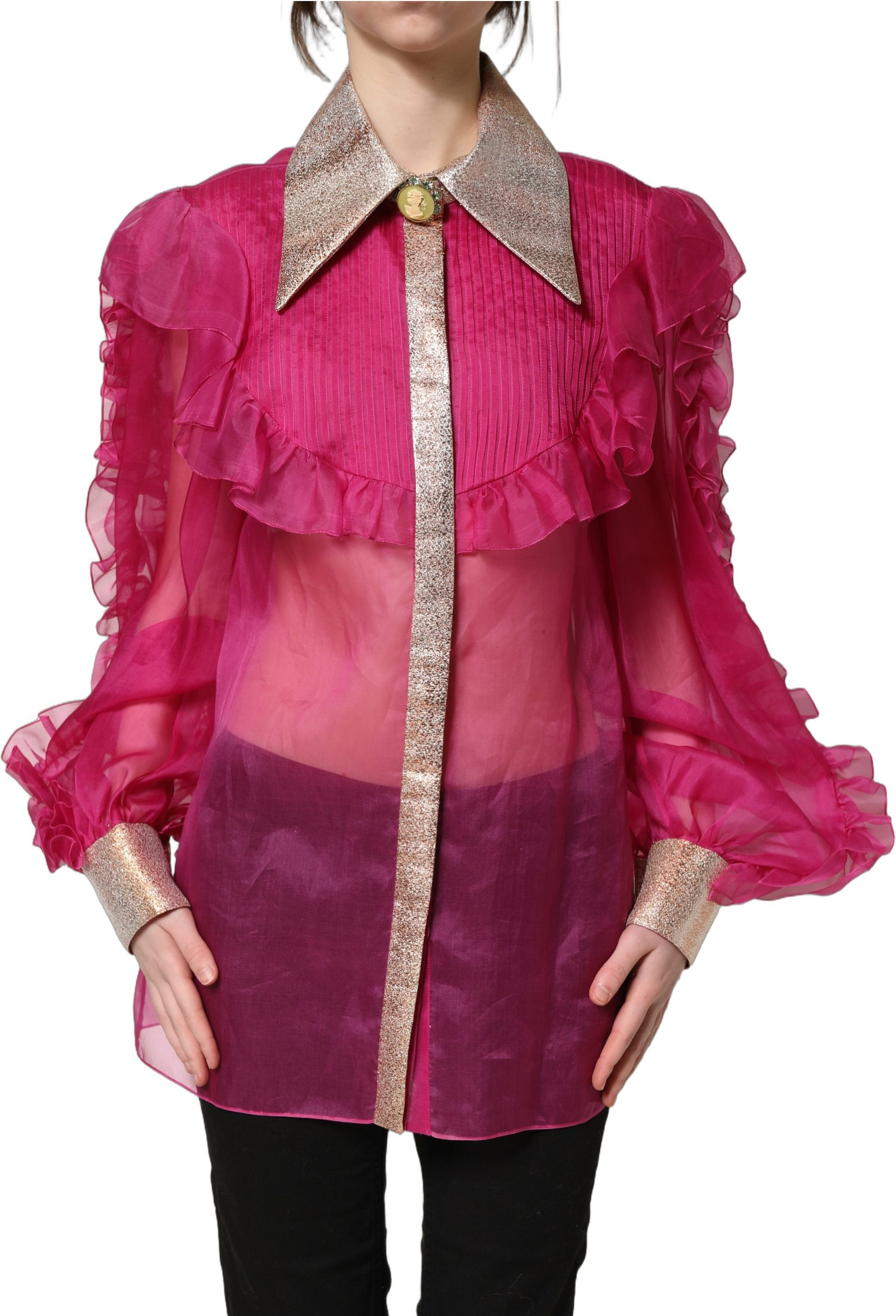 Blouse Dolce & Gabbana Fuchsia Sheer Chiffon Buttoned