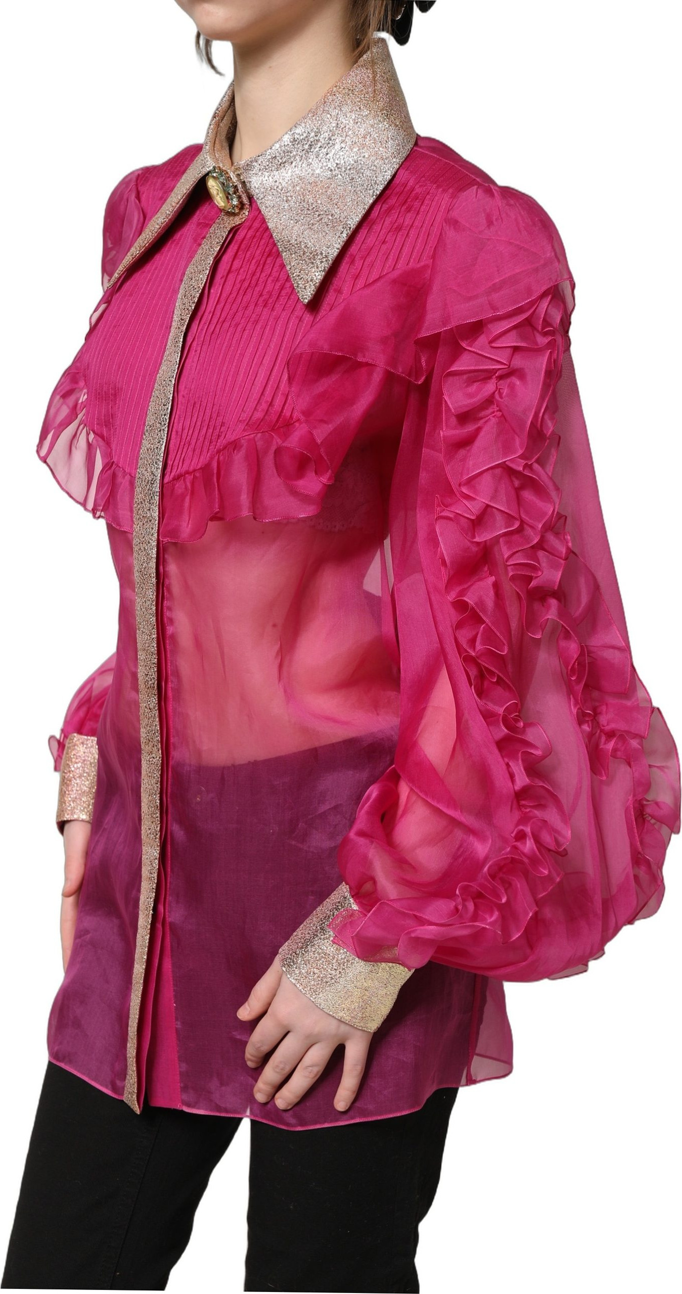 Blouse Dolce & Gabbana Fuchsia Sheer Chiffon Buttoned
