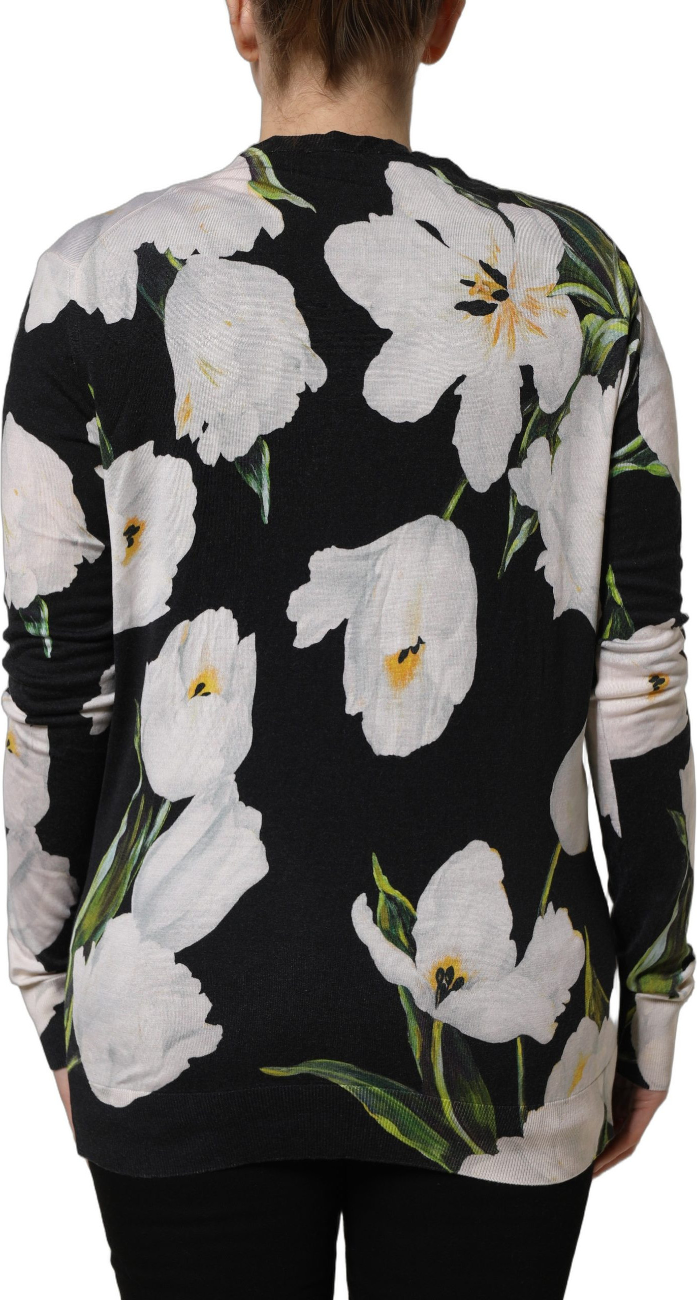 Dolce & Gabbana Schwarzer Damen Cardigan aus Kaschmir und Seide mit Blumenmuster
