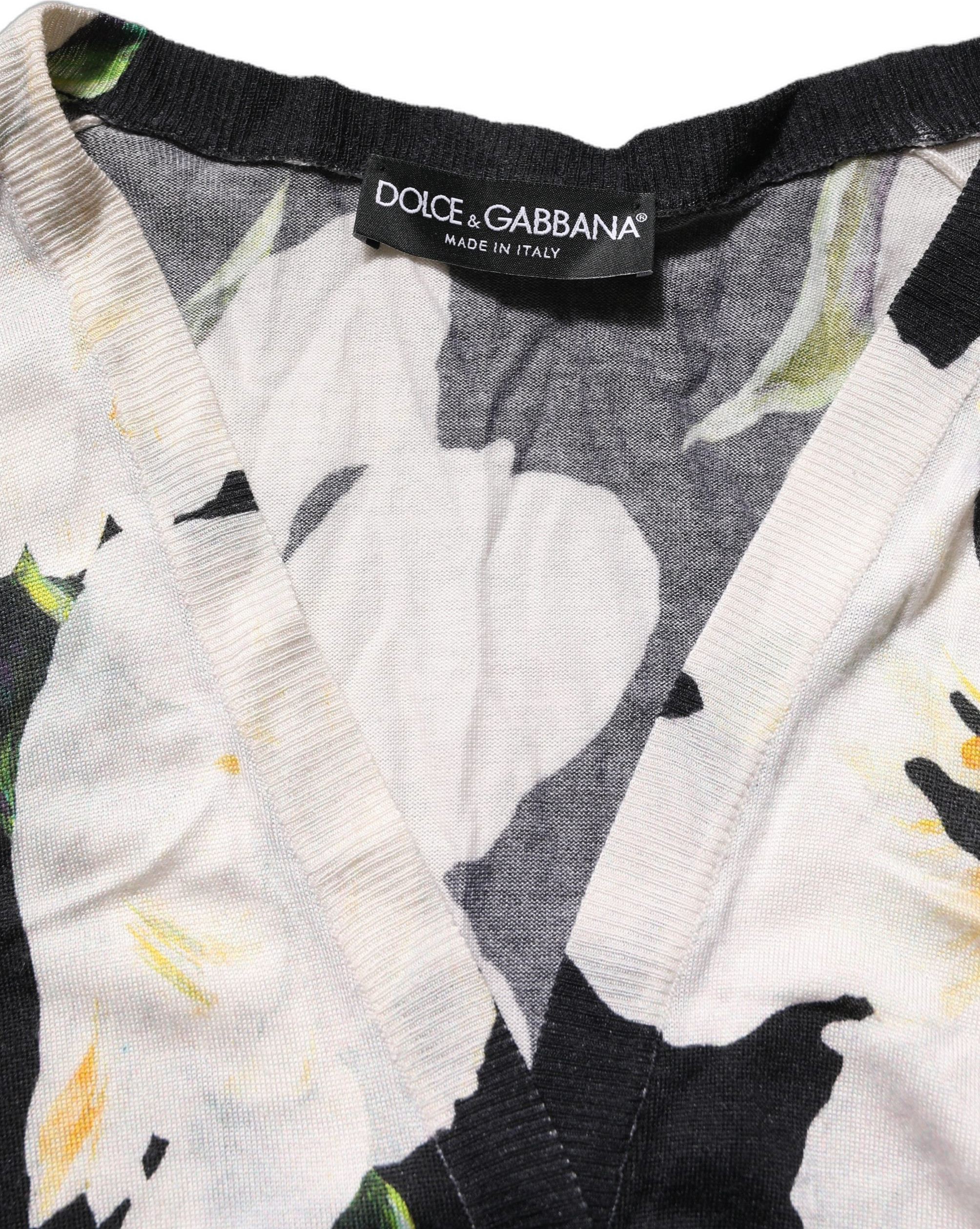 Dolce & Gabbana Schwarzer Damen Cardigan aus Kaschmir und Seide mit Blumenmuster