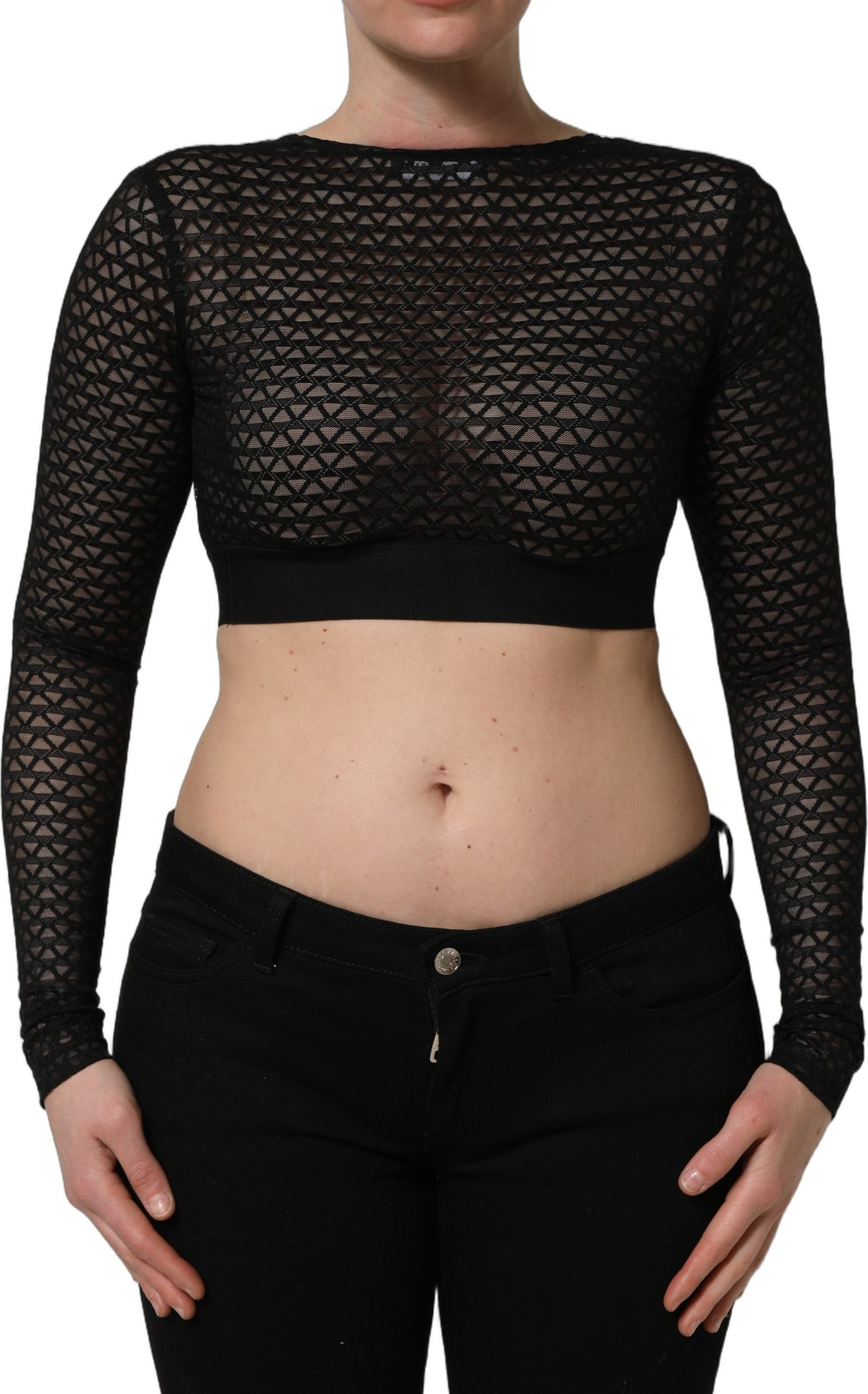 Black Nylon Cropped Top by Dolce & Gabbana