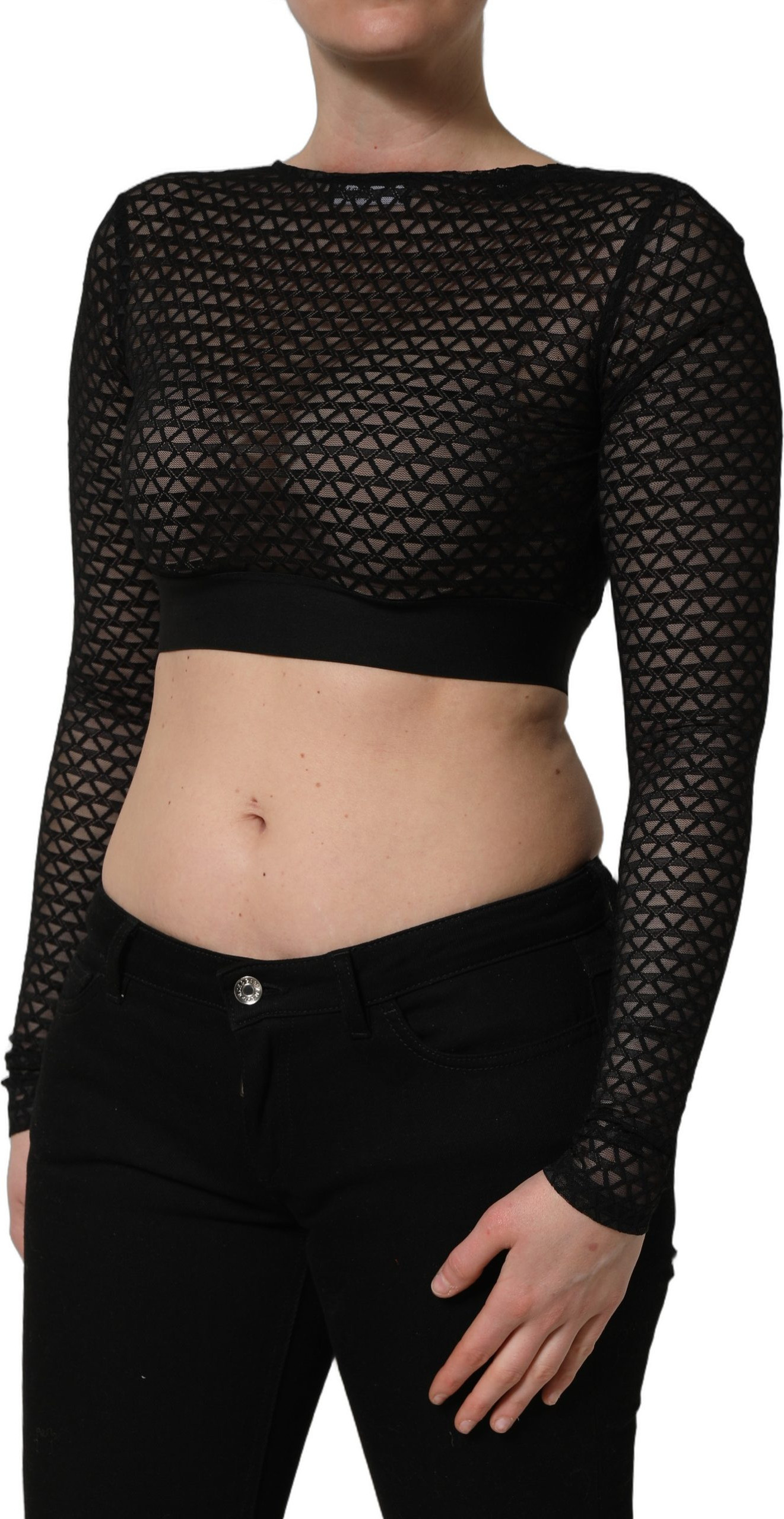 Black Nylon Cropped Top by Dolce & Gabbana