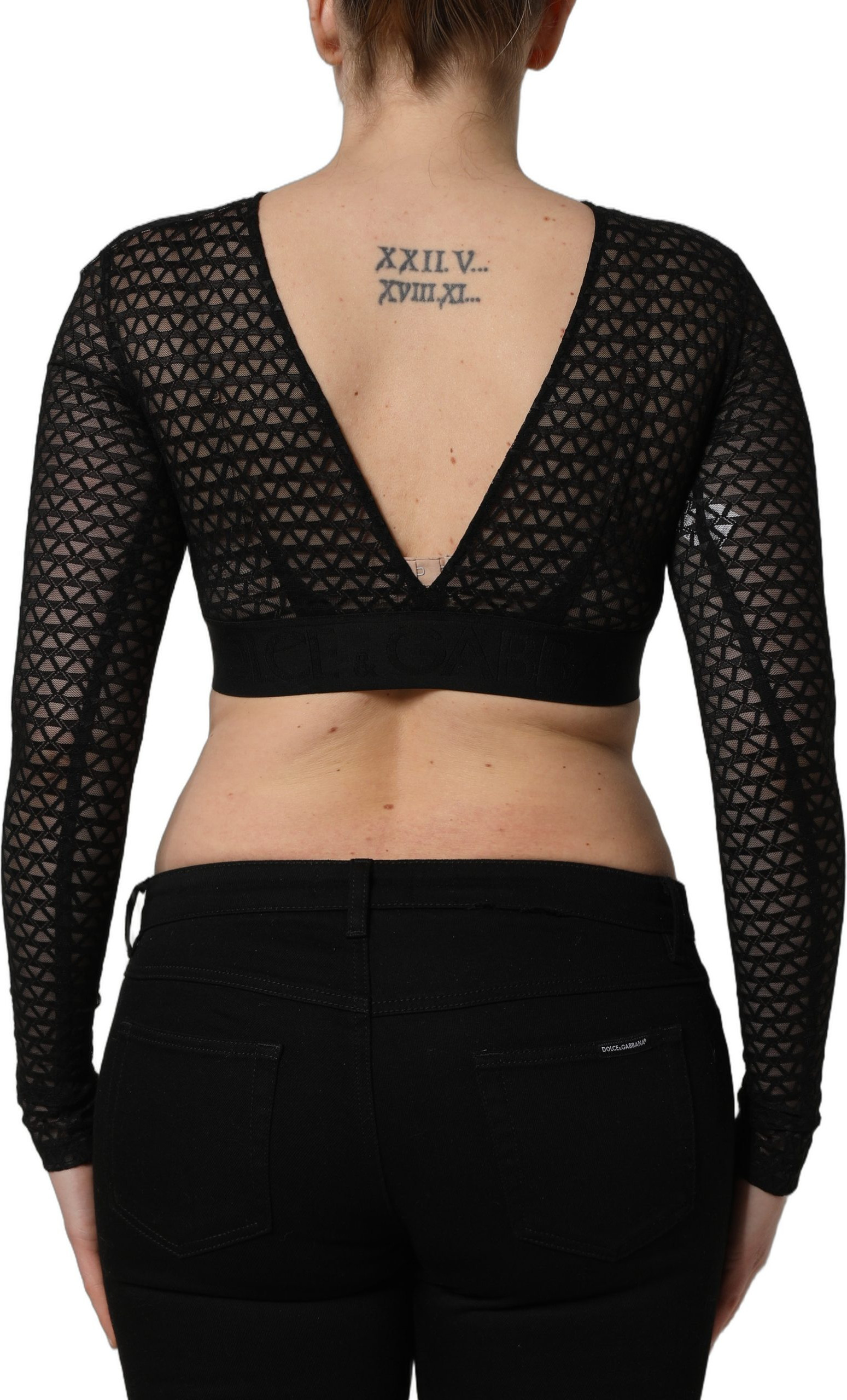 Black Nylon Cropped Top by Dolce & Gabbana