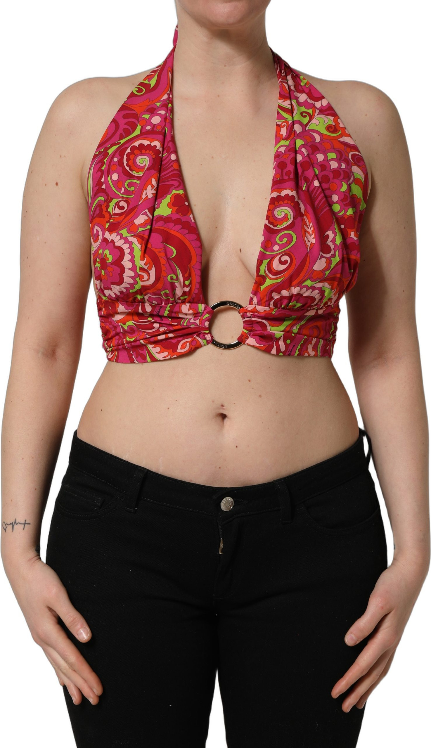 Red Paisley Silk Halter Neck Crop Tank Top Dolce & Gabbana