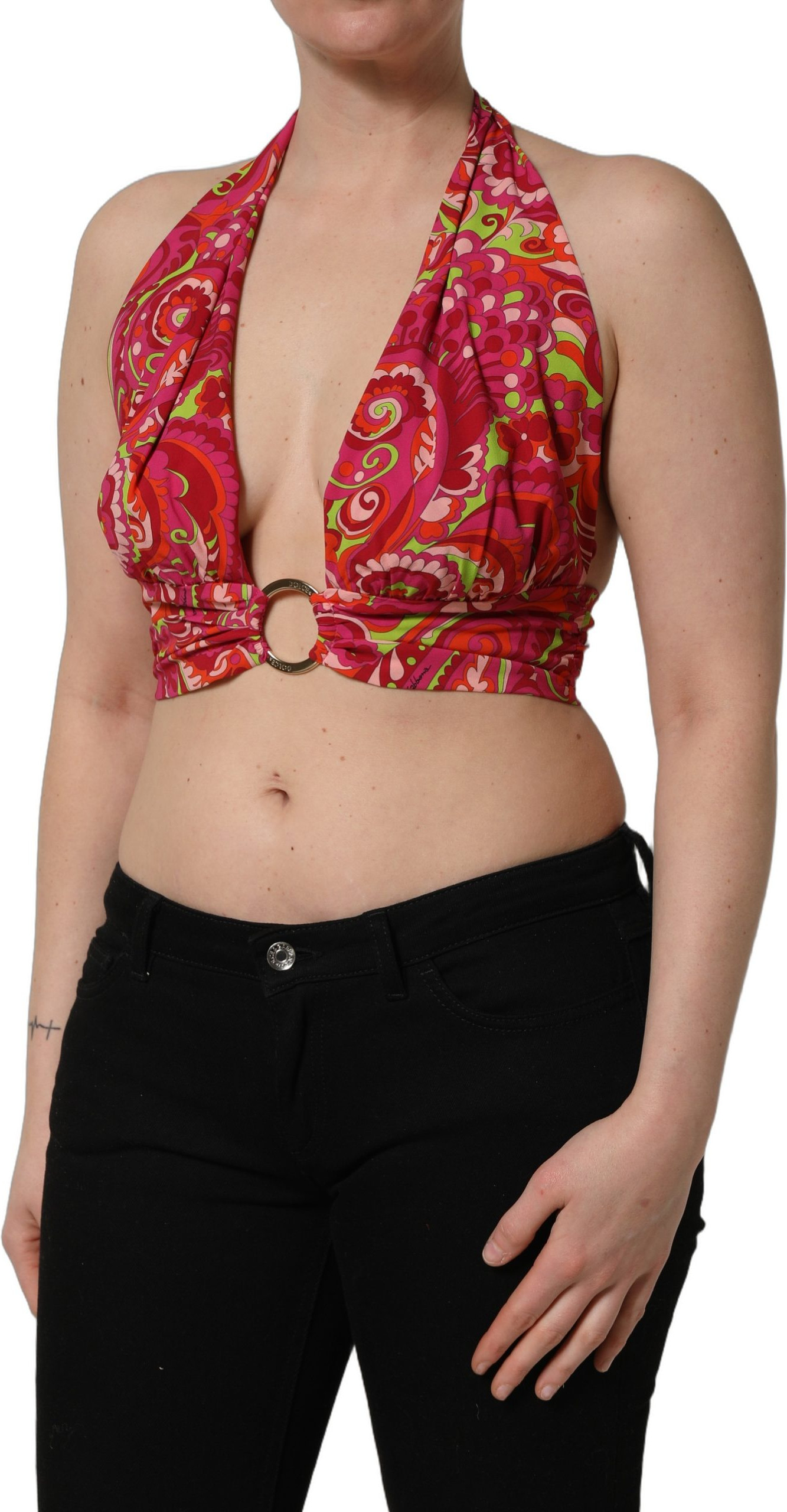 Red Paisley Silk Halter Neck Crop Tank Top Dolce & Gabbana