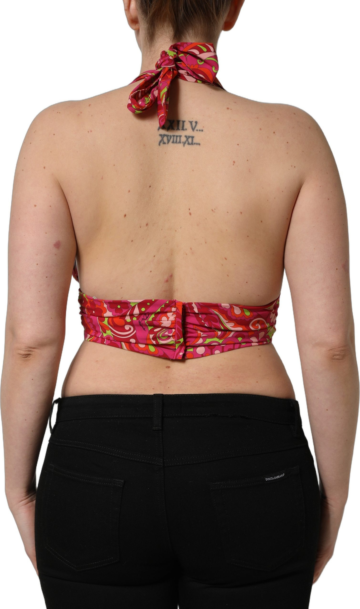 Red Paisley Silk Halter Neck Crop Tank Top Dolce & Gabbana