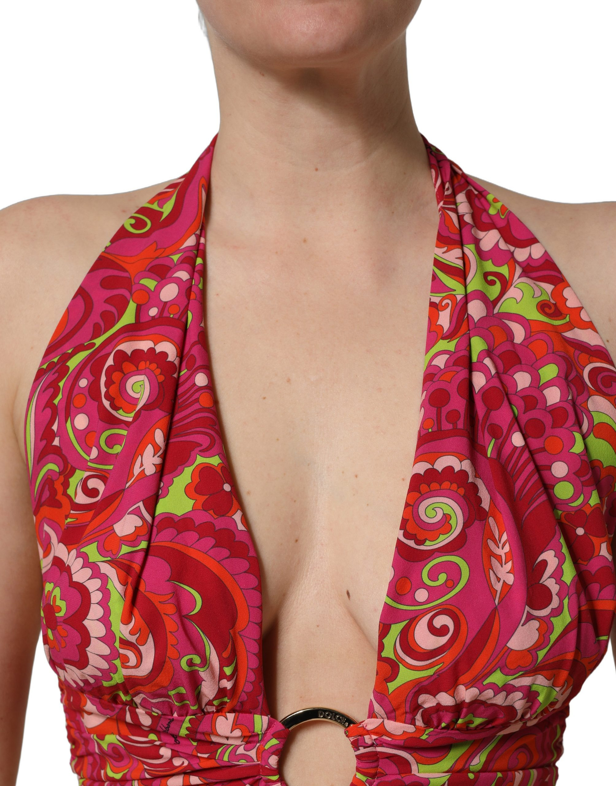 Red Paisley Silk Halter Neck Crop Tank Top Dolce & Gabbana