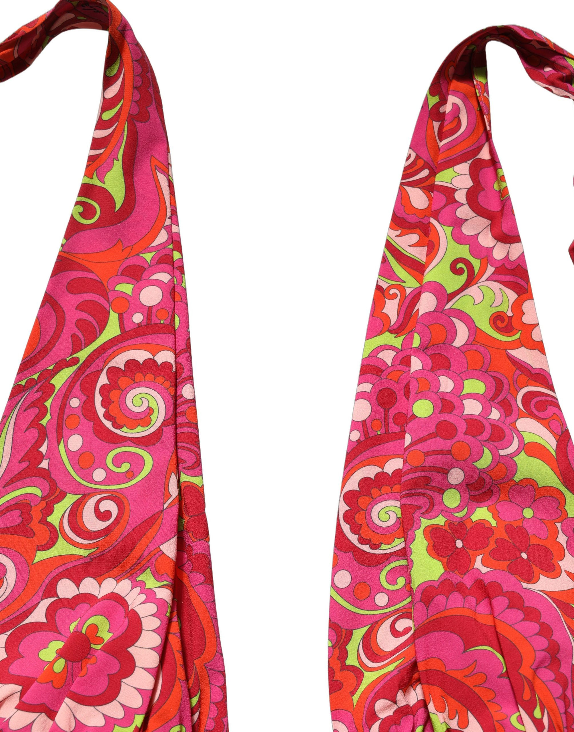 Red Paisley Silk Halter Neck Crop Tank Top Dolce & Gabbana