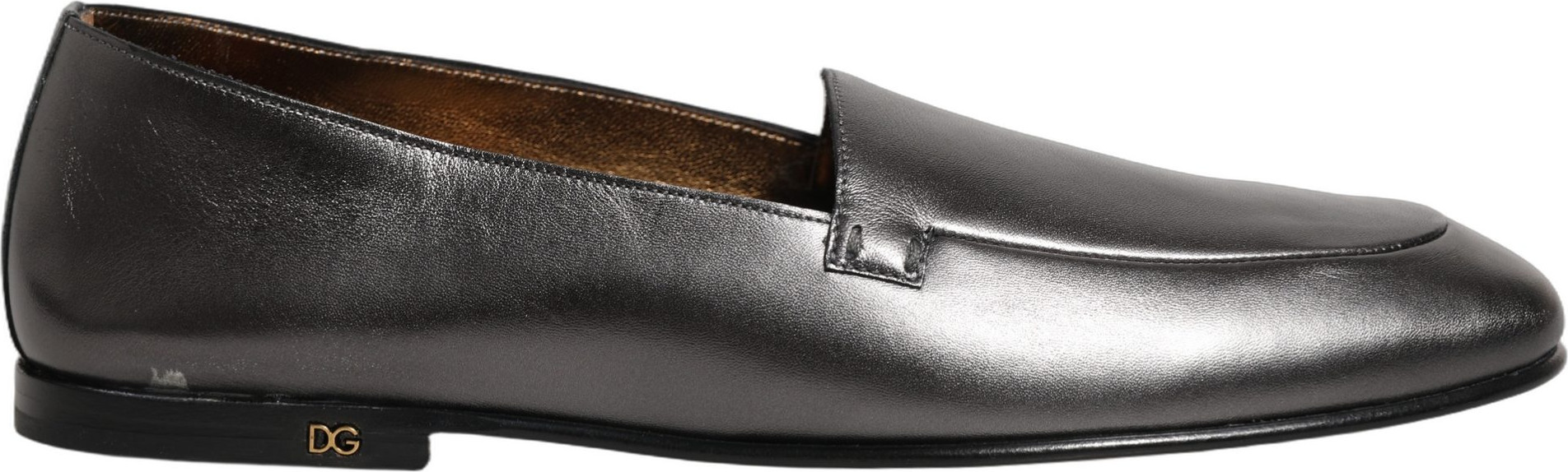 Shoes Dolce & Gabbana Silver Leather DG Logo Slip On Loafers