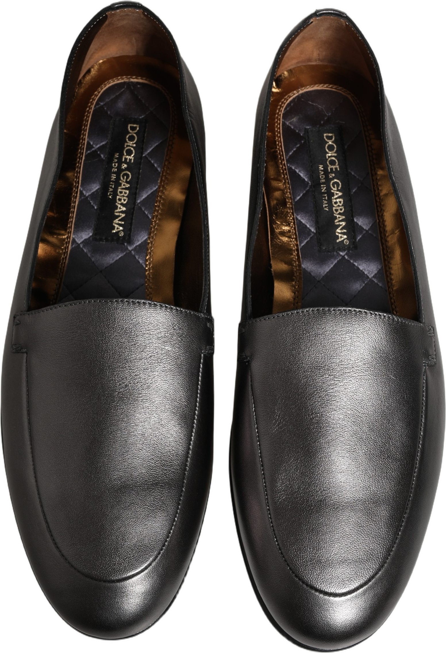 Shoes Dolce & Gabbana Silver Leather DG Logo Slip On Loafers