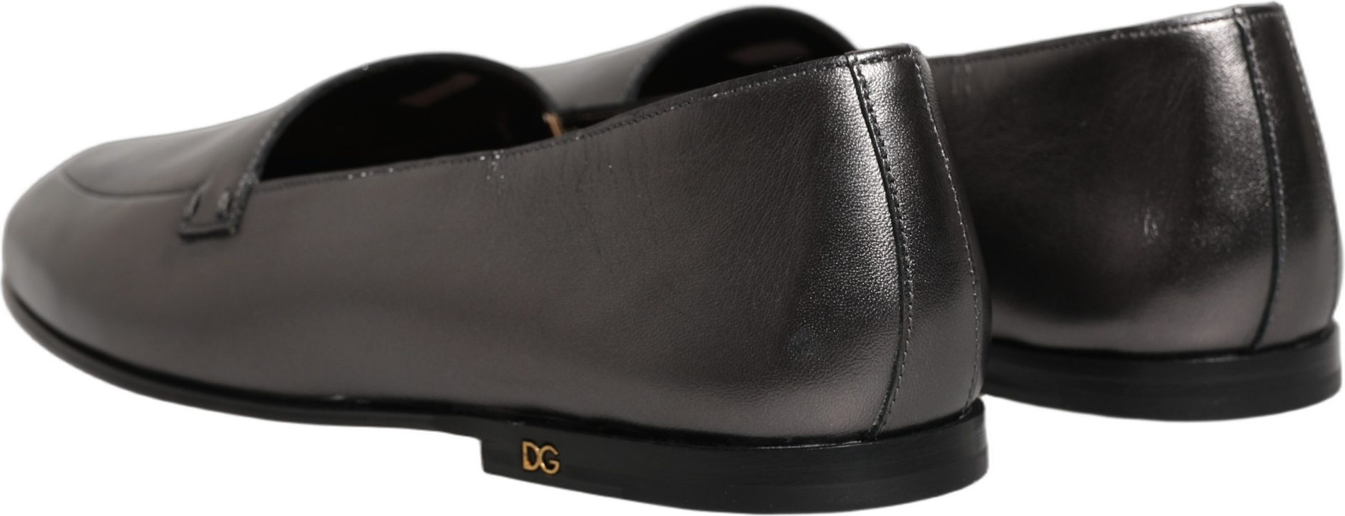 Shoes Dolce & Gabbana Silver Leather DG Logo Slip On Loafers