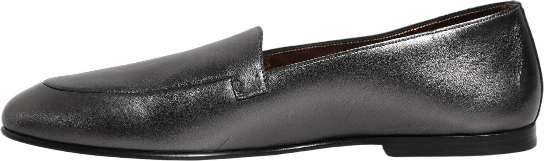 Shoes Dolce & Gabbana Silver Leather DG Logo Slip On Loafers