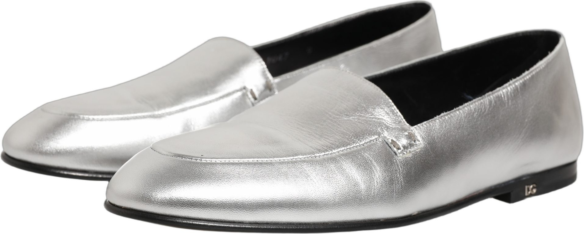 Slipper Dolce & Gabbana Silber Leder DG Logo Zum Reinschlüpfen