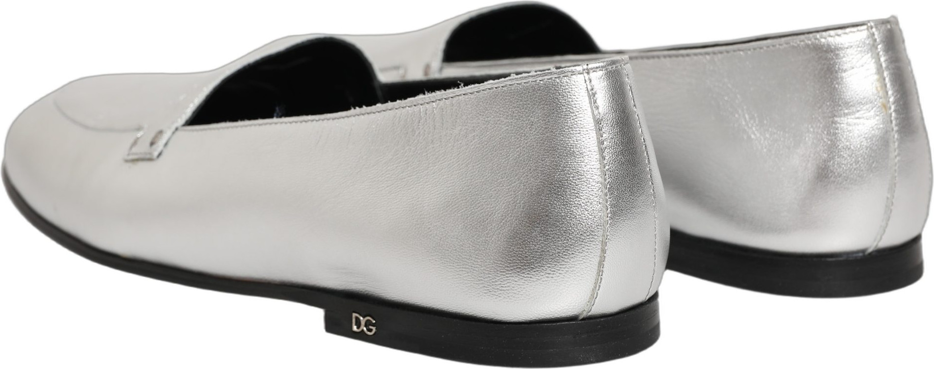Slipper Dolce & Gabbana Silber Leder DG Logo Zum Reinschlüpfen
