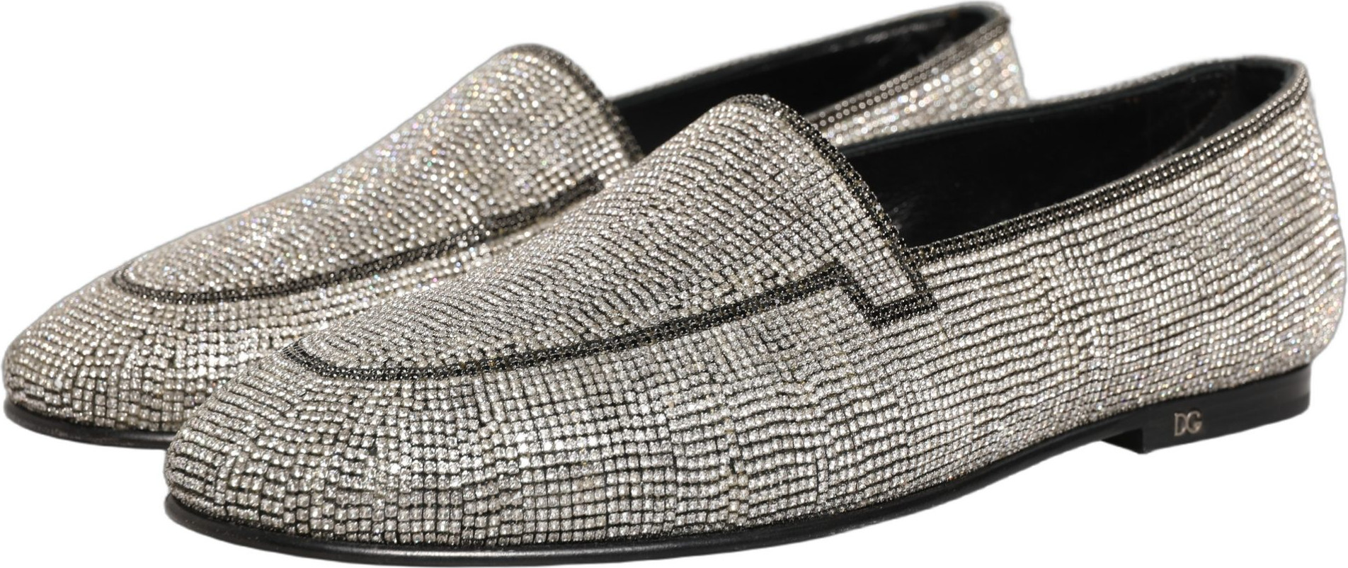 Loafers dress shoes Dolce & Gabbana Silver Crystal Embellished Men Loafers Shoes