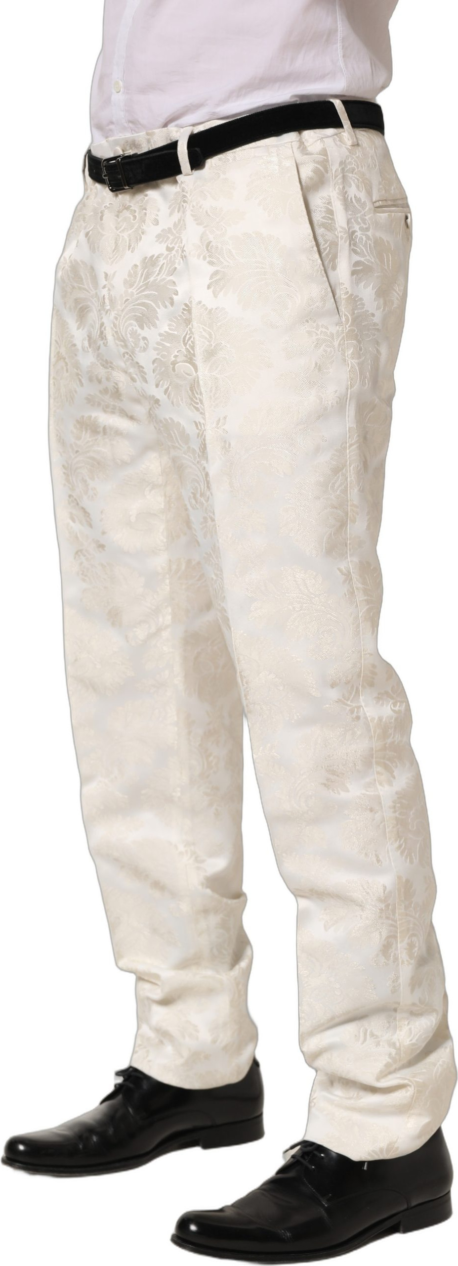 White Floral Men Dress Formal Trouser Pants Dolce & Gabbana