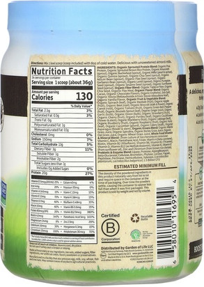 RAW Organic Meal Chocolate Cacao Shake and Meal Replacement Garden Of Life