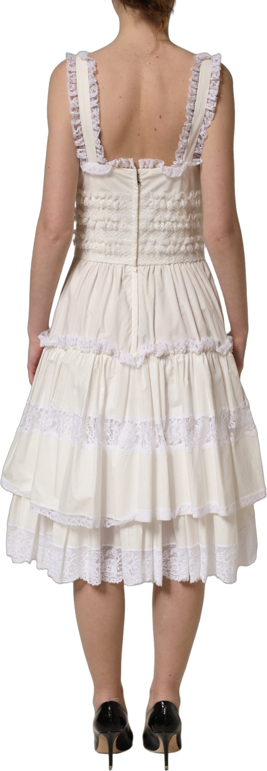 Midi Dress Dolce & Gabbana White Cotton Poplin Ruffled Midi Dress