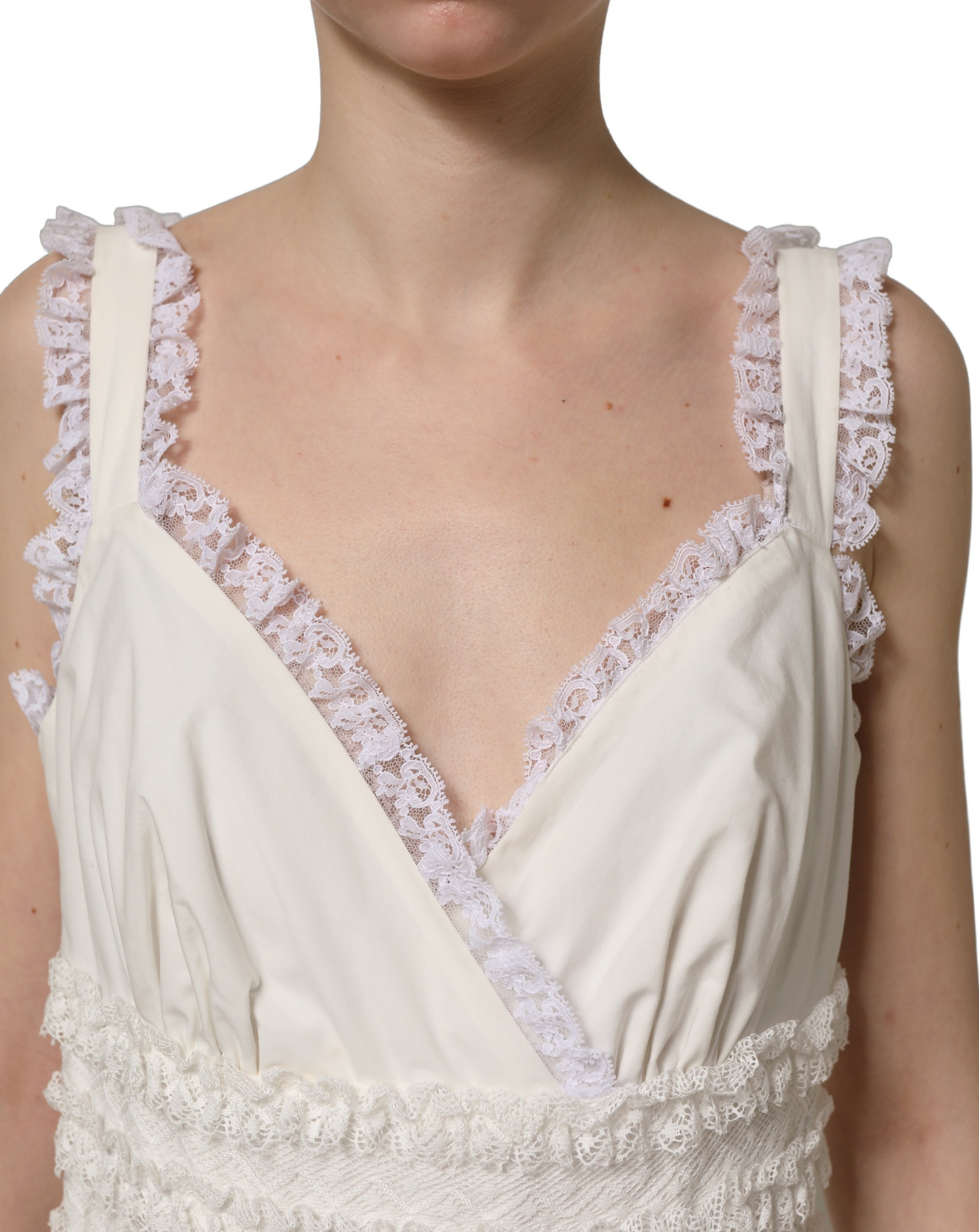 Midi Dress Dolce & Gabbana White Cotton Poplin Ruffled Midi Dress