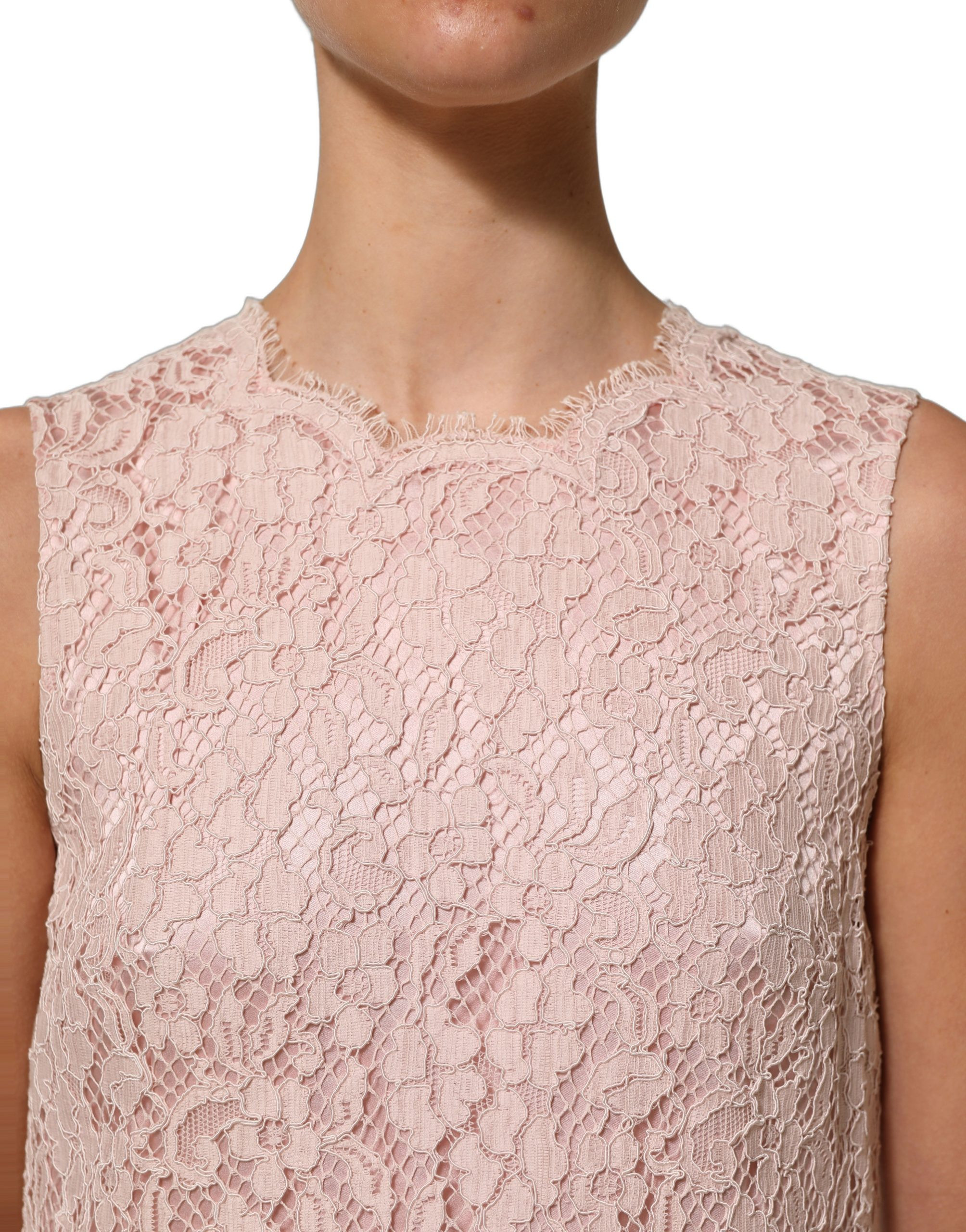 Mini Dress Dolce & Gabbana Pink Cotton Floral Lace Sleeveless