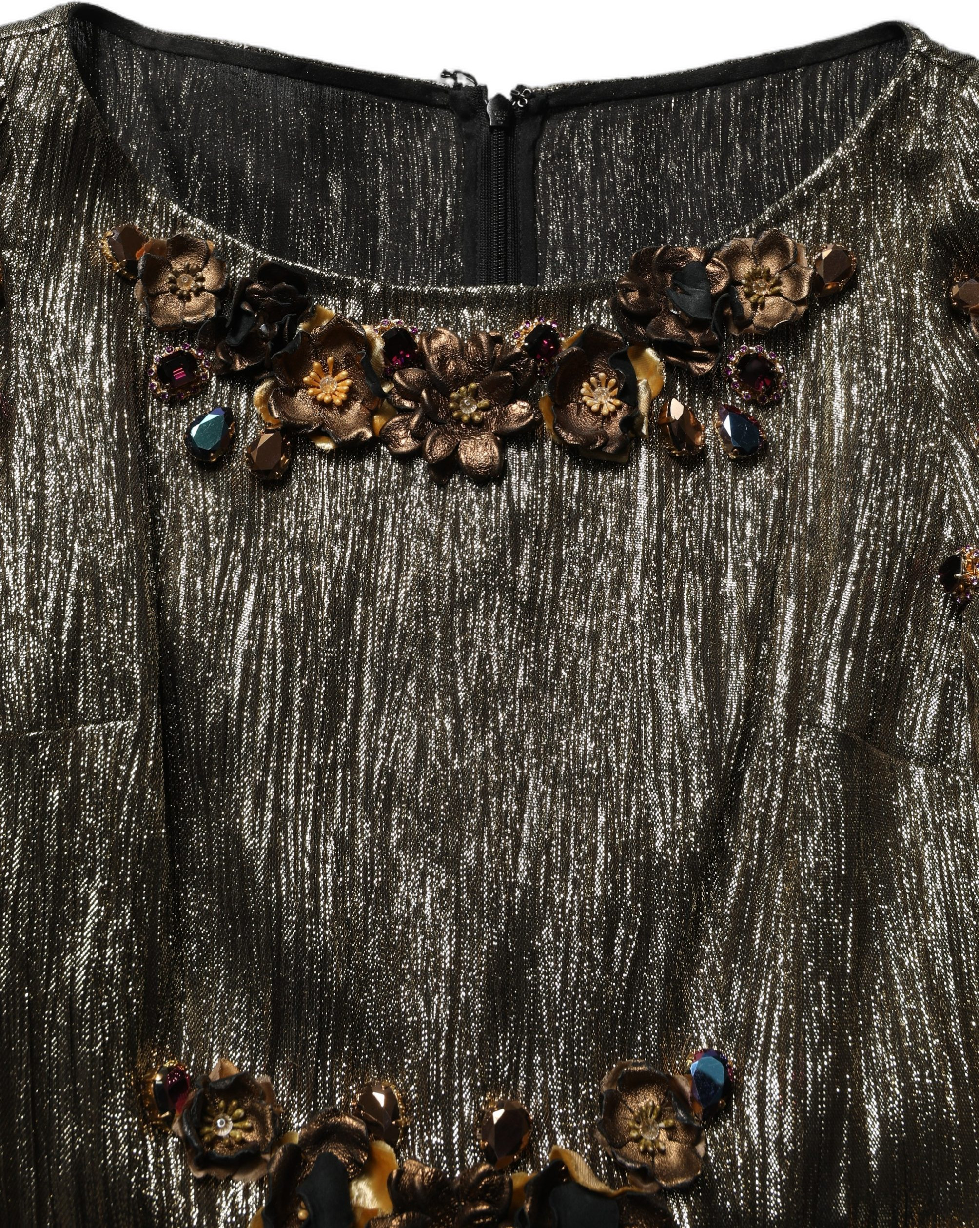 Metallic Gold Embellished Tiered Midi Dress Dolce & Gabbana