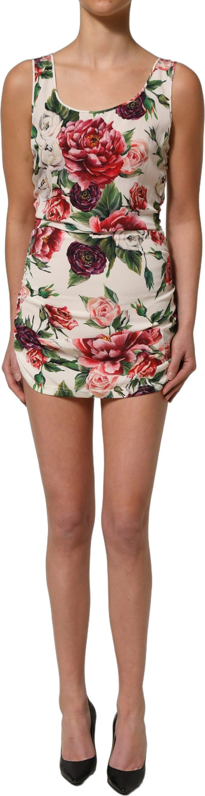 White Floral Sheath Sleeveless Mini Dress Dolce & Gabbana