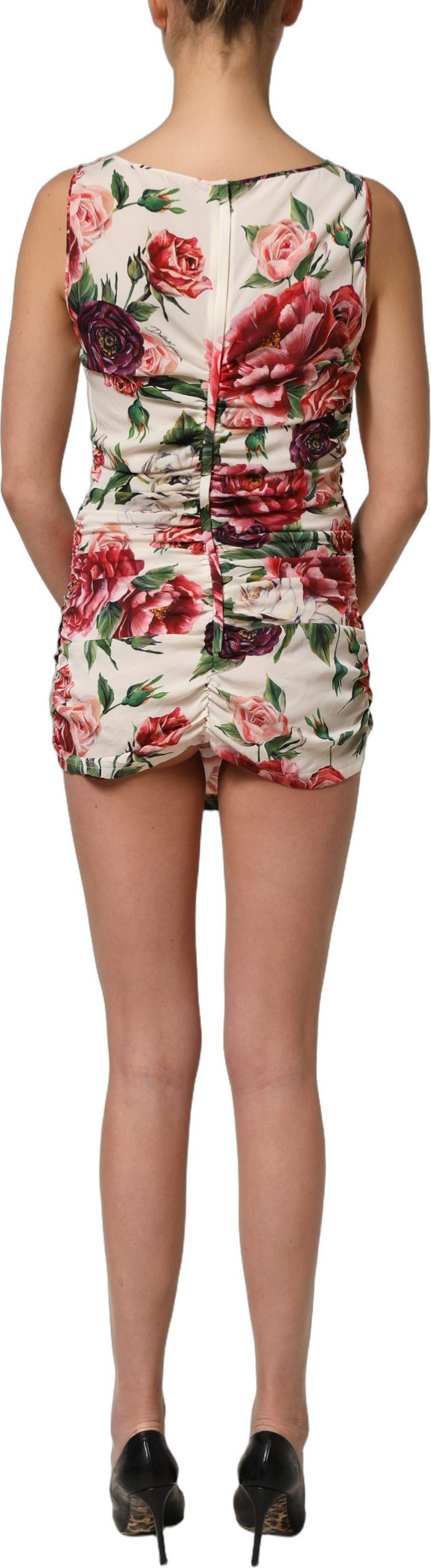 White Floral Sheath Sleeveless Mini Dress Dolce & Gabbana