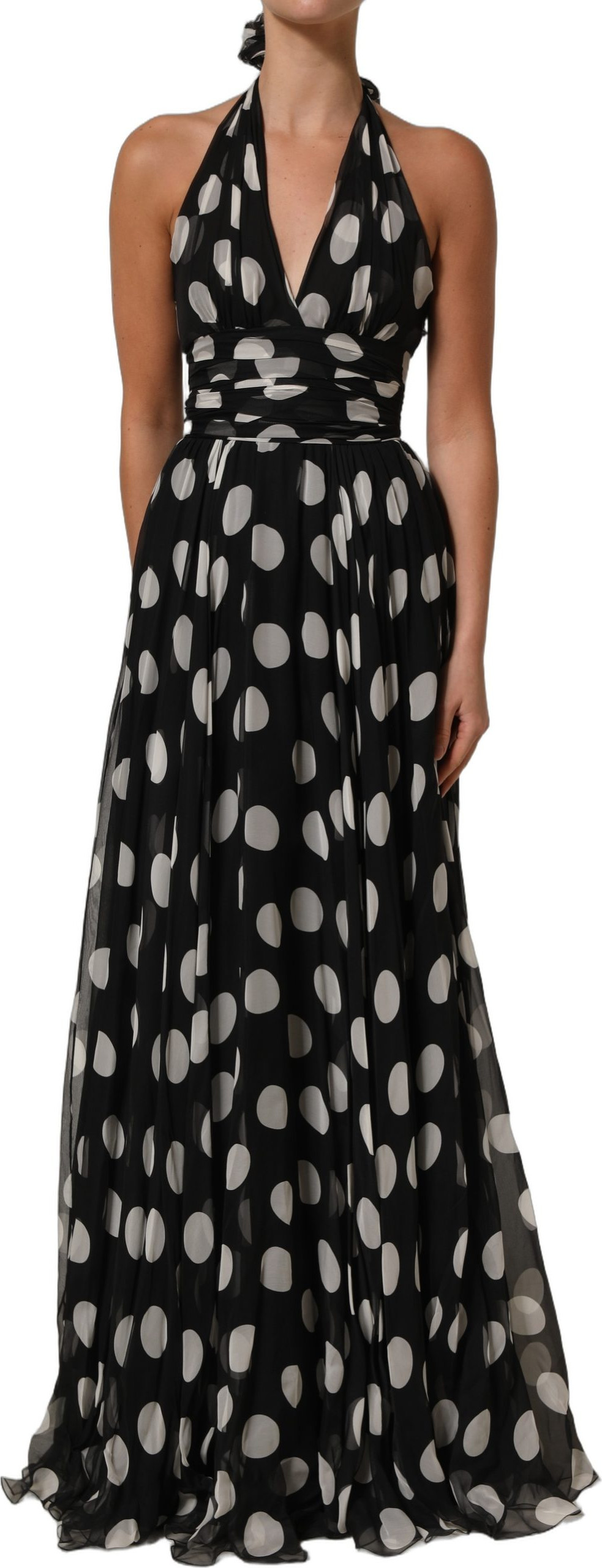 Maxi-Kleid Dolce & Gabbana Schwarz Weiß Pünktchen Falten