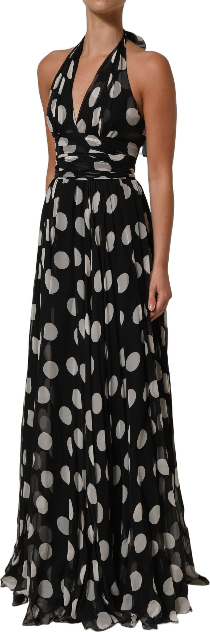 Maxi-Kleid Dolce & Gabbana Schwarz Weiß Pünktchen Falten