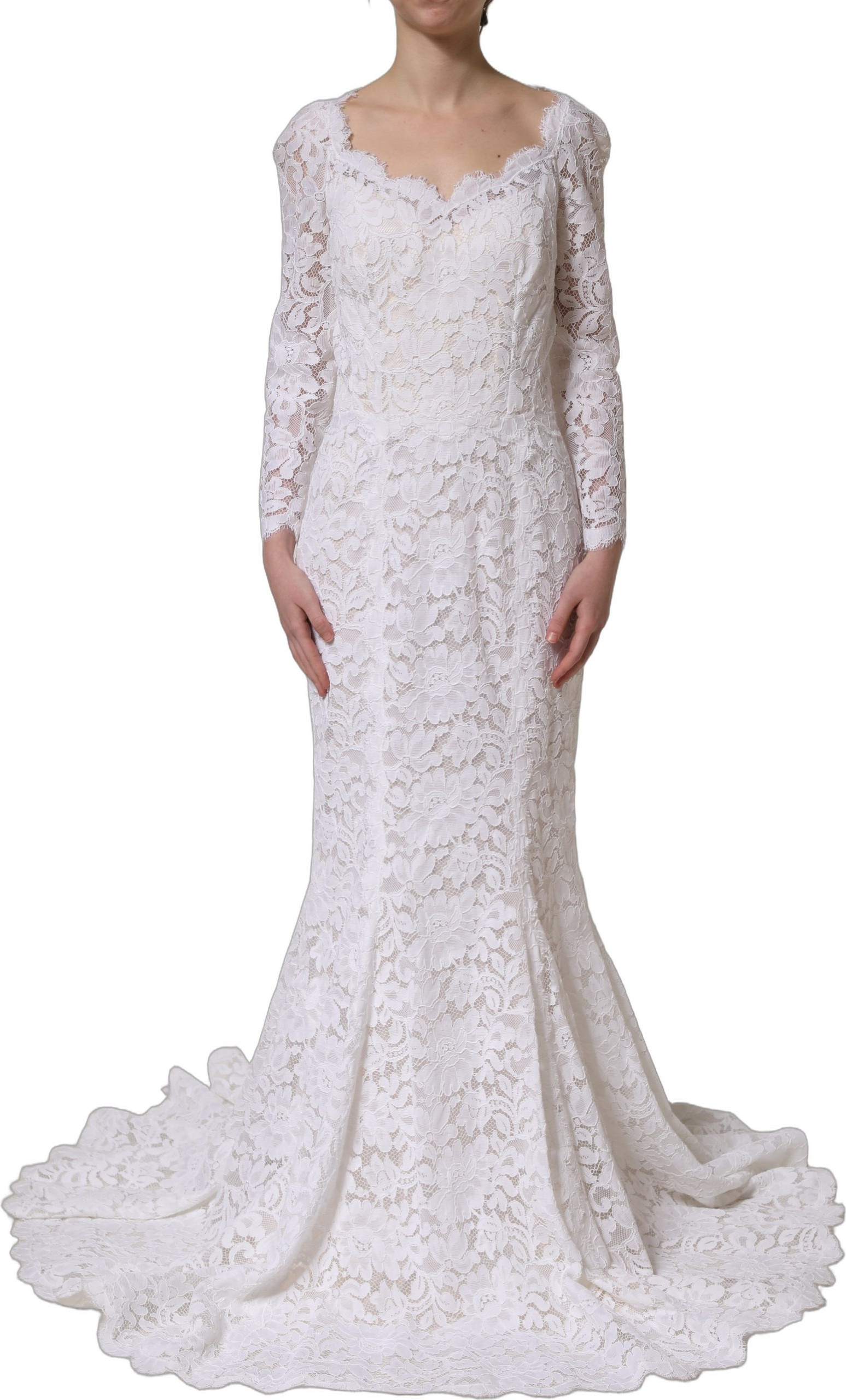 Kleid Dolce & Gabbana Weißes Blumen-Spitzen-Meerjungfrauen-Langes Abendkleid
