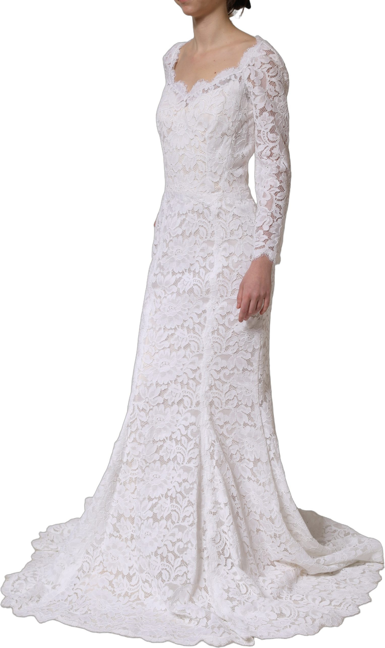 Kleid Dolce & Gabbana Weißes Blumen-Spitzen-Meerjungfrauen-Langes Abendkleid