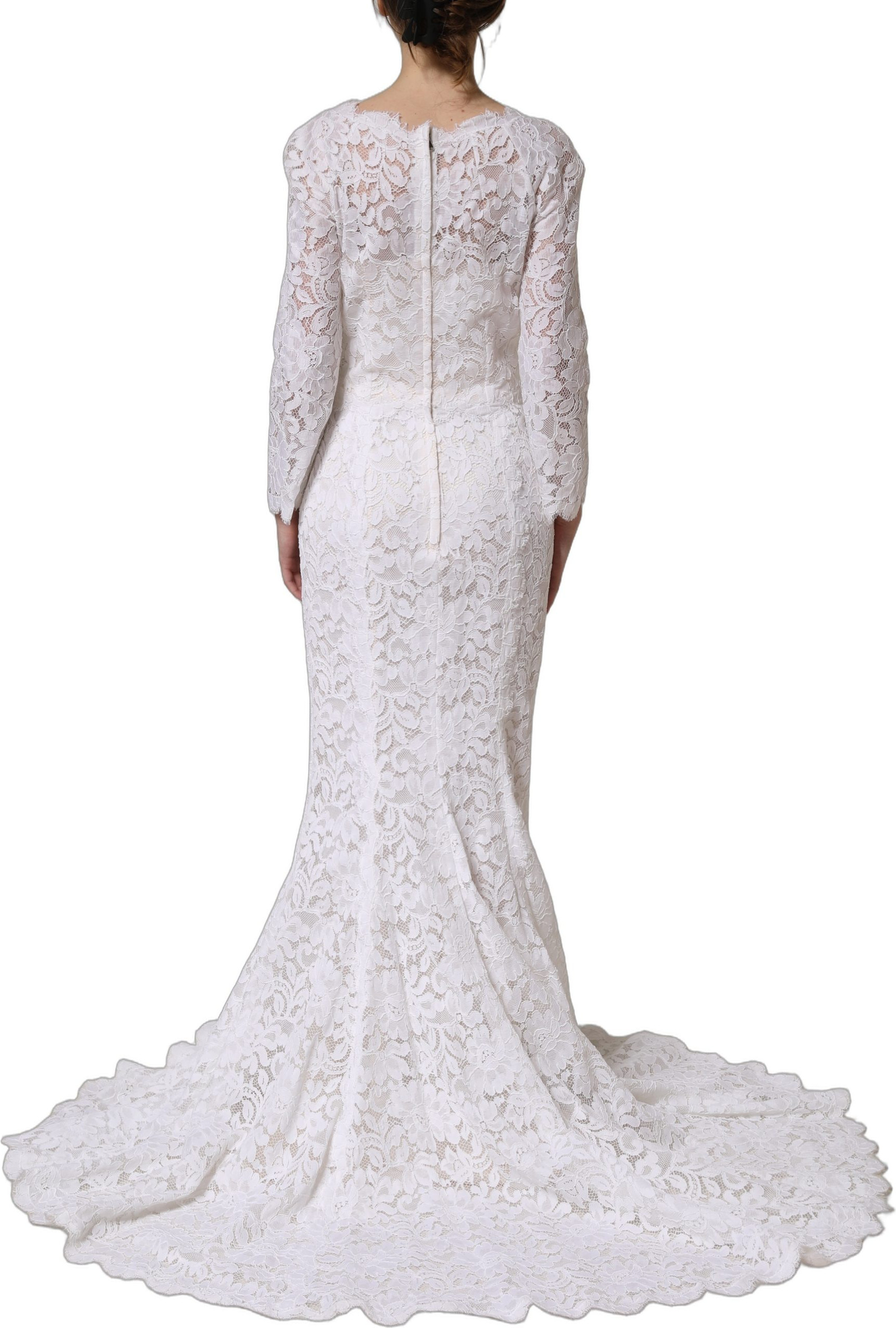 Kleid Dolce & Gabbana Weißes Blumen-Spitzen-Meerjungfrauen-Langes Abendkleid