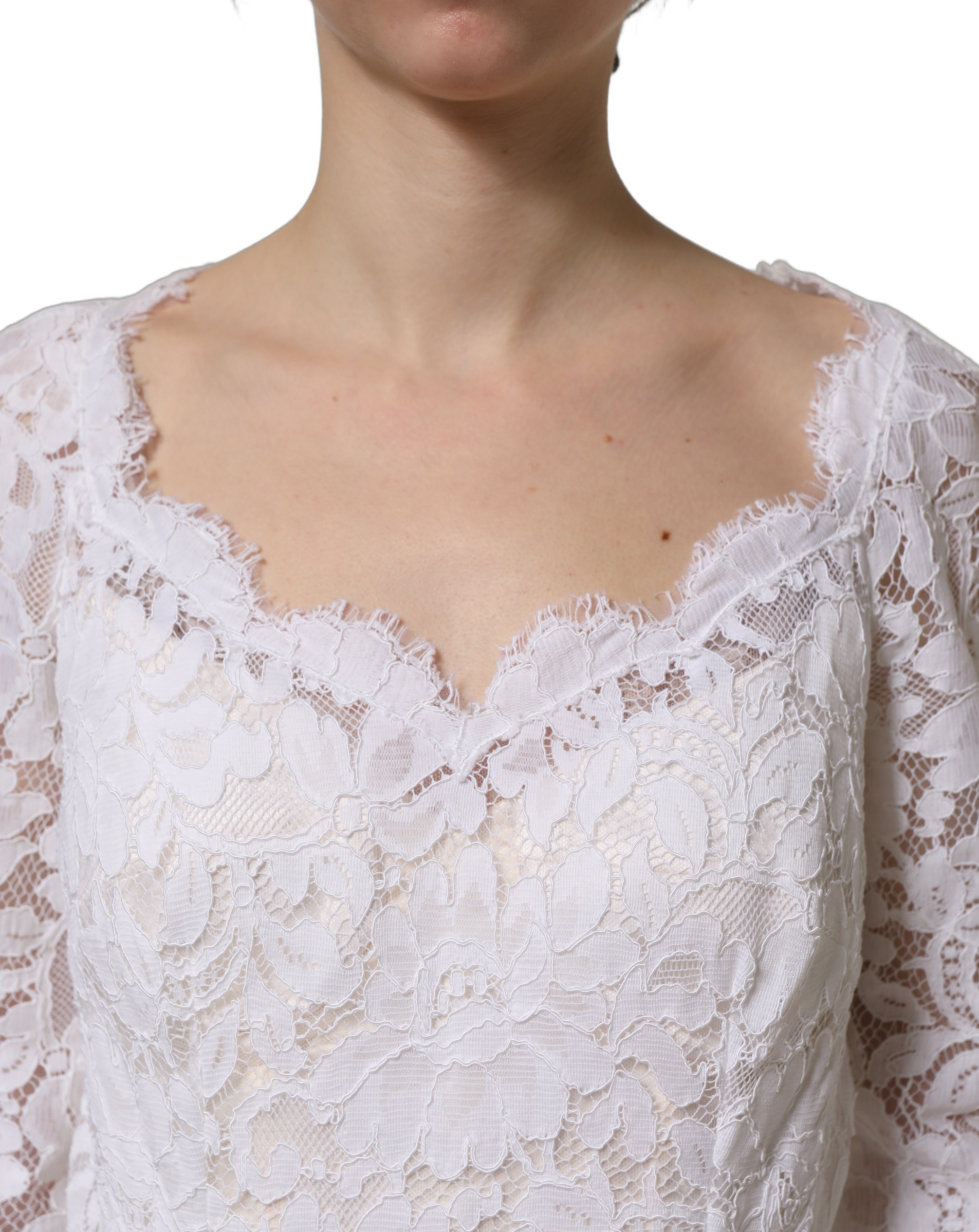 Kleid Dolce & Gabbana Weißes Blumen-Spitzen-Meerjungfrauen-Langes Abendkleid